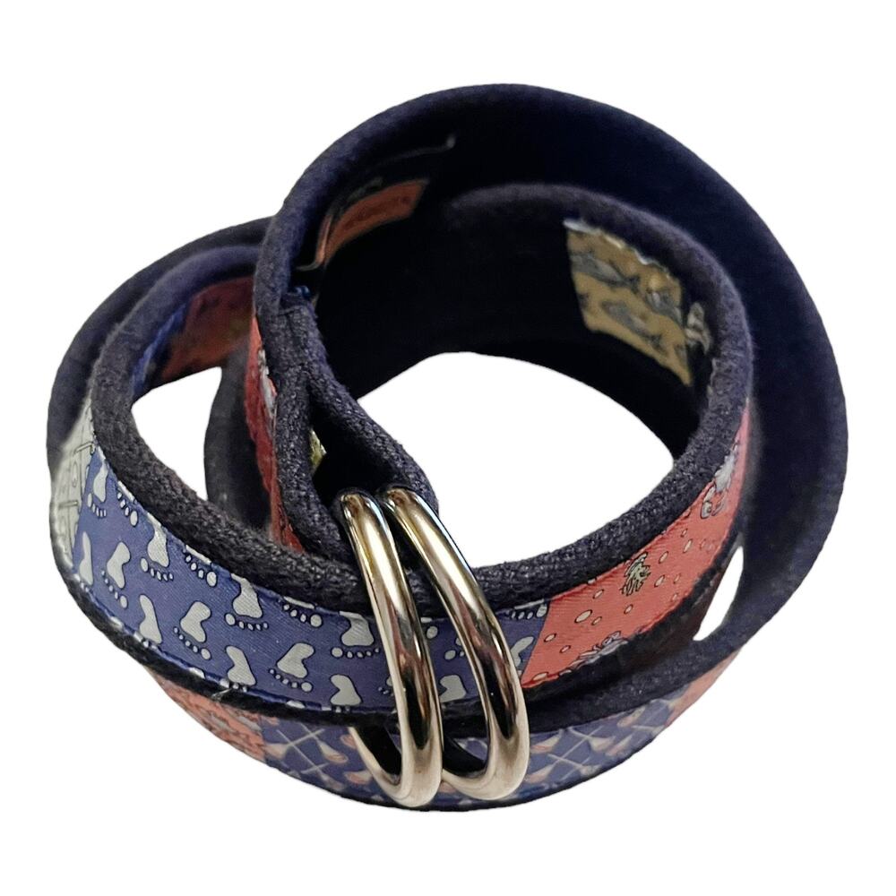 VINEYARD VINES Patchwork D-Ring Belt Navy Blue Trim Canvas Large Cape Cod EUC